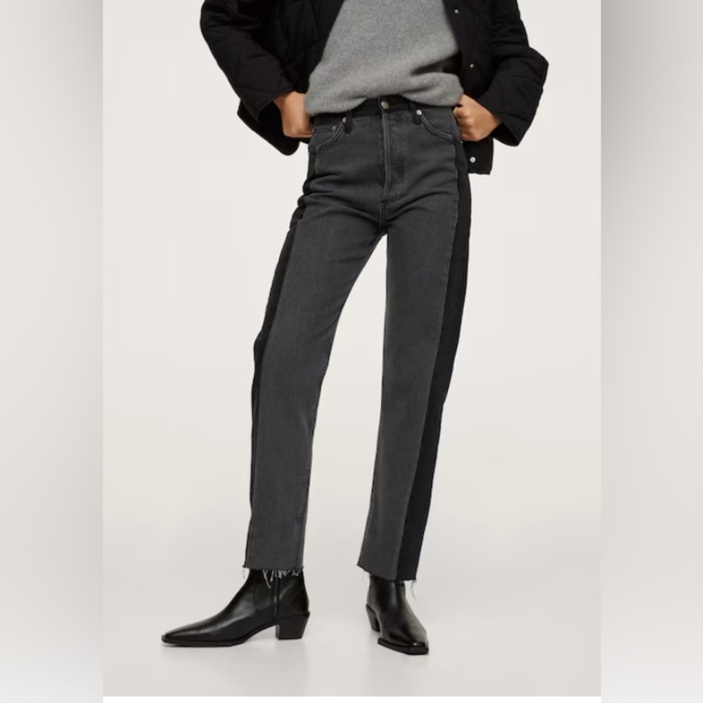 Mango two toned black and grey high waist straight jeans